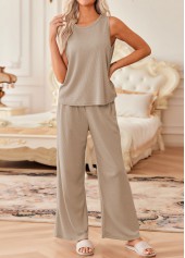 Light Camel Sleeveless Round Neck Lounge Top and Pants
