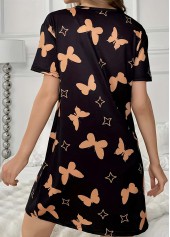 Black Animal Print Short Sleeve Round Neck Nightdress