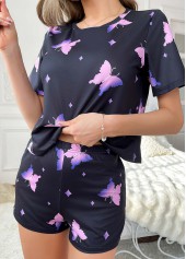 Black Animal Print Short Sleeve Lounge Top and Shorts | thumb picture 