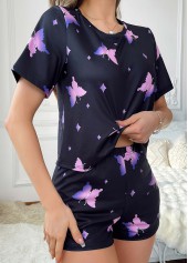 Black Animal Print Short Sleeve Lounge Top and Shorts | thumb picture 