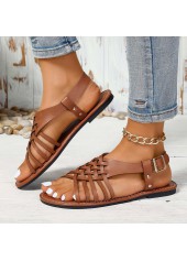 Dark Coffee Faux Leather Peep Toe Falt