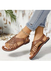 Dark Coffee Faux Leather Peep Toe Falt | thumb picture 