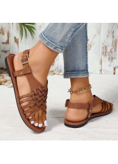 Dark Coffee Faux Leather Peep Toe Falt | thumb picture 