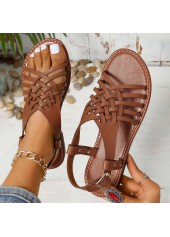 Dark Coffee Faux Leather Peep Toe Falt | thumb picture 