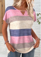 Multi Color Striped Short Sleeve Round Neck T Shirt | thumb picture 