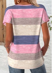 Multi Color Striped Short Sleeve Round Neck T Shirt | thumb picture 