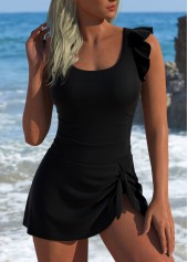 Black Ruffle Tie One Piece Swimdress