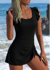 Black Ruffle Tie One Piece Swimdress | thumb picture 