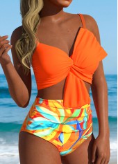 High Waisted Leaf Print Orange Bikini Set | thumb picture 