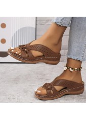 Dark Coffee Peep Toe Low Heel Sliders | thumb picture 