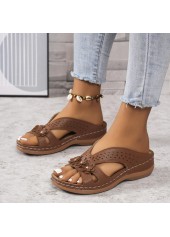 Dark Coffee Peep Toe Low Heel Sliders | thumb picture 