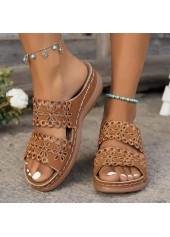 Dark Camel Peep Toe Low Heel Sliders