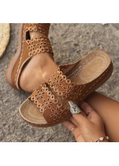 Dark Camel Peep Toe Low Heel Sliders | thumb picture 