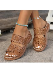 Dark Camel Peep Toe Low Heel Sliders | thumb picture 