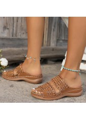 Dark Camel Peep Toe Low Heel Sliders | thumb picture 