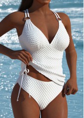 High Waisted White V-Neck Tankini Set | thumb picture 