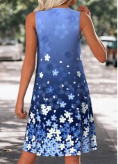Blue Floral Print Tummy Coverage Sleeveless Round Neck Dress | thumb picture 