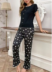 Black Ditsy Floral Print Lounge Top and Pants | thumb picture 