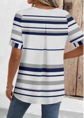 White Striped Short Sleeve Round Neck Blouse | thumb picture 