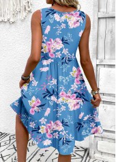 Blue Floral Print A Line Sleeveless V Neck Dress | thumb picture 