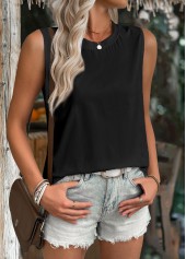 Black Sleeveless Round Neck Tank Top | thumb picture 
