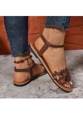 Dark Coffee Peep Toe Falt Sandals | thumb picture 