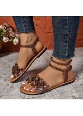 Dark Coffee Peep Toe Falt Sandals | thumb picture 