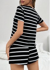 Black Striped Short Sleeve Lounge Top and Shorts | thumb picture 