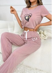 Pink Heart Print Short Sleeve Lounge Top and Pants