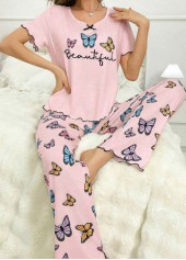 Pink Animal Print Short Sleeve Lounge Top and Pants