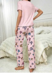 Pink Animal Print Short Sleeve Lounge Top and Pants