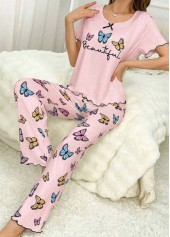 Pink Animal Print Short Sleeve Lounge Top and Pants