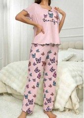 Pink Animal Print Short Sleeve Lounge Top and Pants