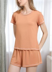 Orange Short Sleeve Round Neck Lounge Top and Shorts