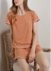Orange Short Sleeve Round Neck Lounge Top and Shorts | thumb picture 