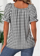 Black Plaid Short Sleeve Square Neck Blouse | thumb picture 