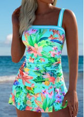 High Waisted Tropical Plants Print Mint Green Tankini Set | thumb picture 