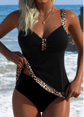 Mid Waisted Leopard Black Tankini Set