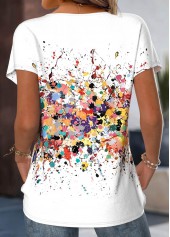 White Geometric Print Short Sleeve Round Neck T Shirt | thumb picture 