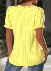 Yellow Striped Short Sleeve Square Neck Blouse | thumb picture 