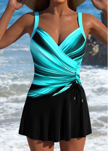 women clothes image of Drawstring Ombre Cyan One Piece Swimdress