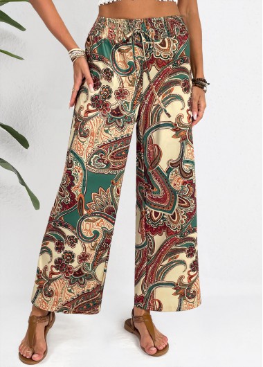 women clothes image of Light Camel Soft Tribal Print Wide Leg Pants