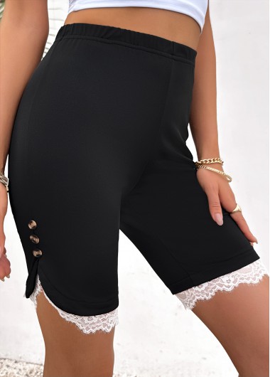 women clothes image of Black High Waisted Short Elastic Waist Leggings