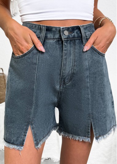women clothes image of Denim Blue Button Fly High Waisted Shorts