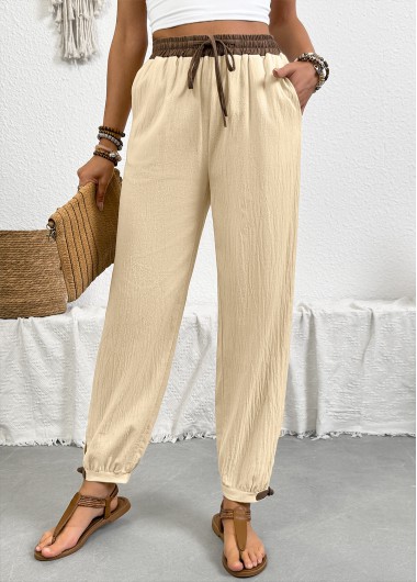 women clothes image of Beige Jogger Drawastring High Waisted Pants