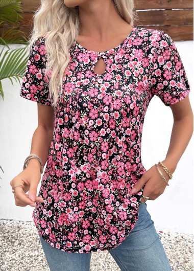 women clothes image of Multi Color Cut Out Ditsy Floral Print T Shirt