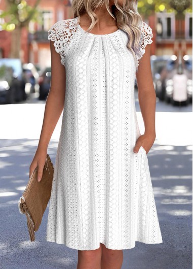 women clothes image of White Tummy Coverage Short Sleeve Round Neck Dress