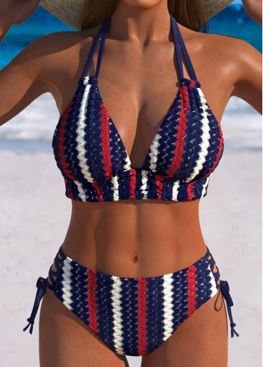 women clothes image of Mid Waisted Flag Print Multi Color Bikini Set