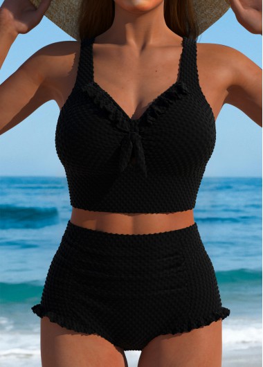 women clothes image of High Waisted Frill Black Bikini Set