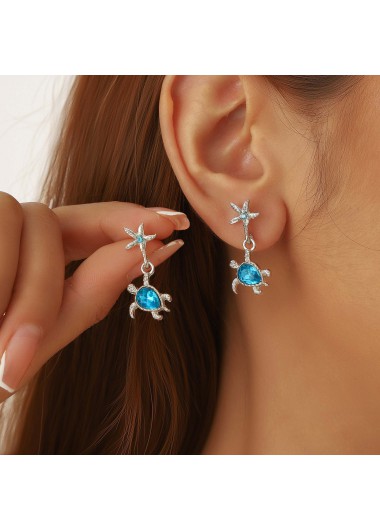 women clothes image of Neon Blue Starfish Turtle Alloy Earrings